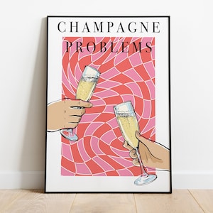 Champagne Problems Print, Peach Pink Girly Wall Art, Preppy Wall Art, Dorm Room Decor Wall Art, Swiftie Gift