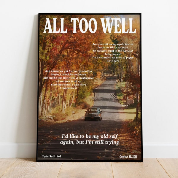 All Too Well Print, Red Design, Girly Wall Art, Preppy Wall Art, Retro Dorm Room Decor, Gift