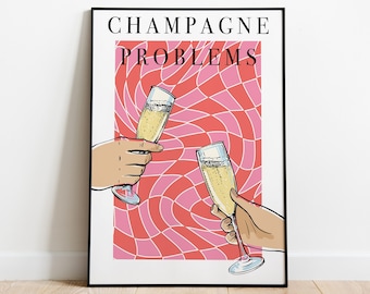 Champagne Problems Print, Peach Pink Girly Wall Art, Preppy Wall Art, Dorm Room Decor Wall Art, Swiftie Gift