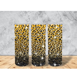 20oz Yellowand Black Leopard Glitter Tumbler Digital File, 20 oz Tumbler Wrap, Sublimation, Glitter Leopard, Glitter