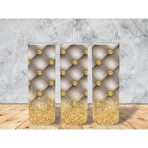 Beige Tufted Gold Diamond 20oz Tumbler Design, Tumbler Template, Tumbler Wrap, 20oz Skinny Tumbler