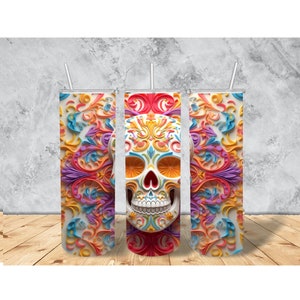 3D Colorful Skull 20oz Tumbler Wrap, Sublimation Design, 3D, Tumbler Template
