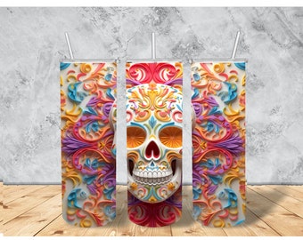 Diseño de sublimación con calavera 3D a color para vasos (descarga digital)