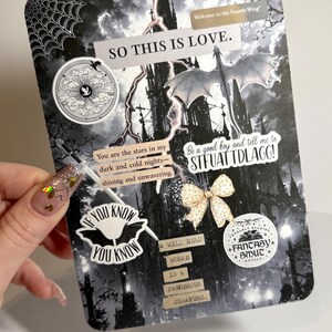 May include: A black and white collage with text and illustrations. The text includes "SO THIS IS LOVE," "Welcome to the Fourth Wing," and "If you know, you know." Illustrations include a dragon, a castle, and a spiderweb.