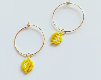 Lemon "lemonade" earrings in hand-woven beads