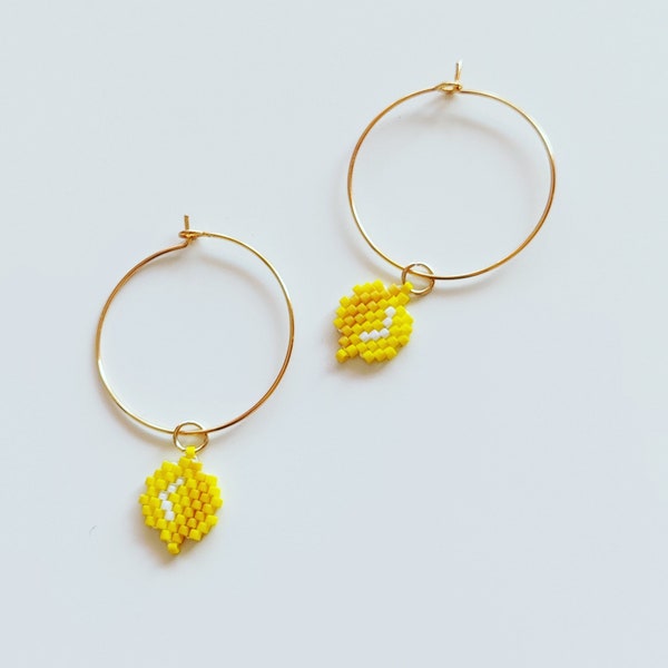 Boucles d'oreilles citron "citronnade" en perles tissées à la main