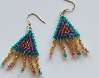 "Sorbet" dangling earrings in hand-woven beads