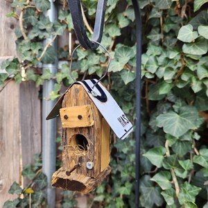 Miniature Rustic Metal Roof Wood Birdhouse