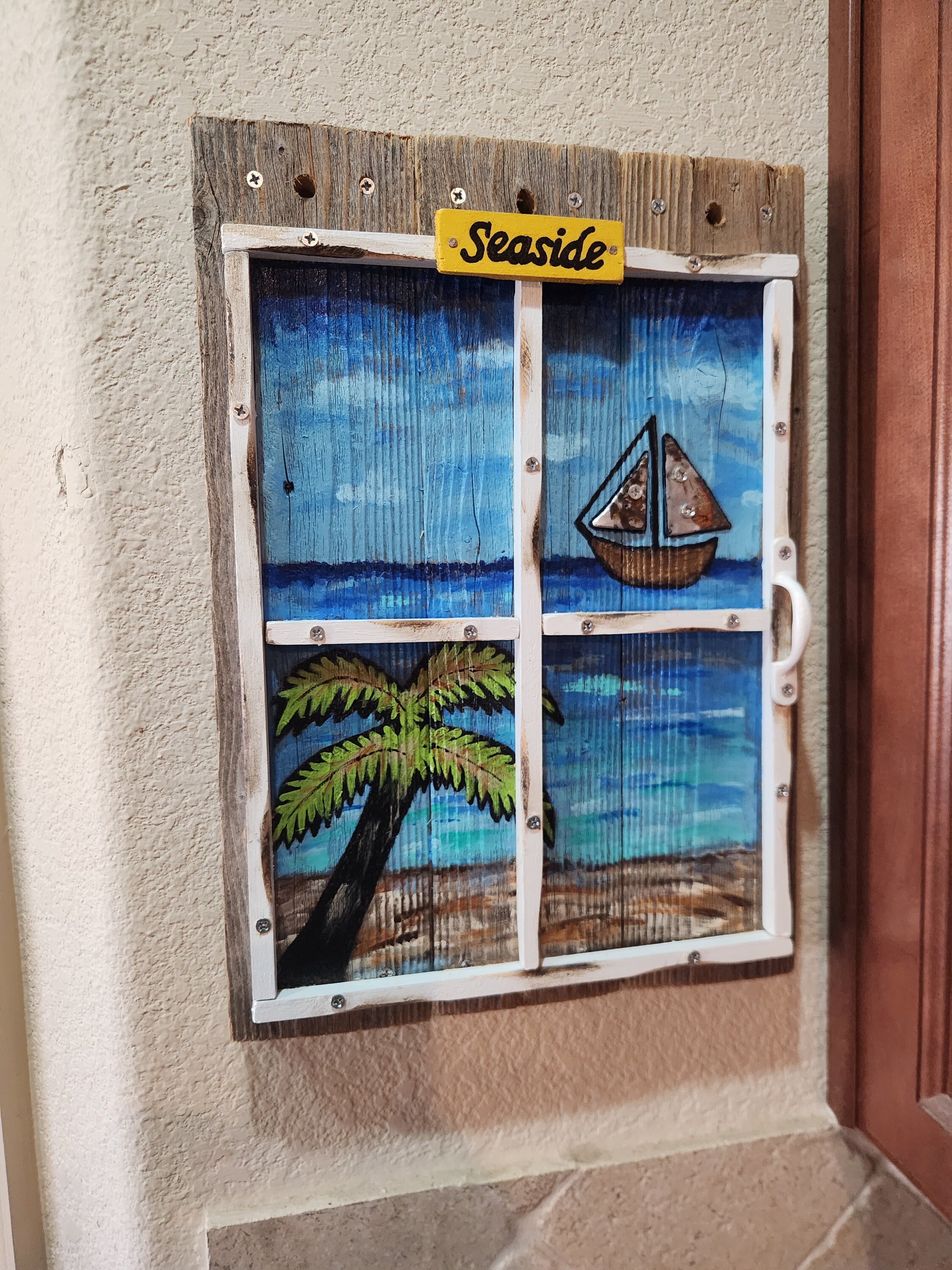 Rustic Beach Window Wall Painting Etsy