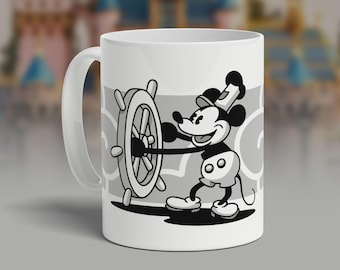 Steamboat Willie Mug, Regalo para amante de Disney, steamboat willie, regalo para fan de Disney, Fan art de Disney, Disneyland, taza de café, 11 oz, 15 oz