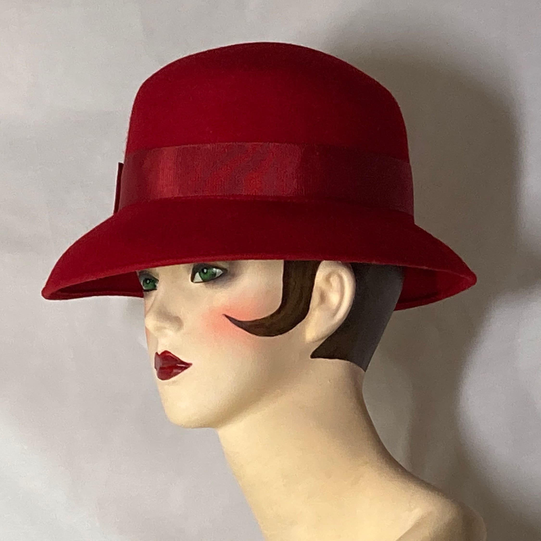 Scarlet Red Wool Felt Bucket Cloche Hat 7 3/4 Etsy