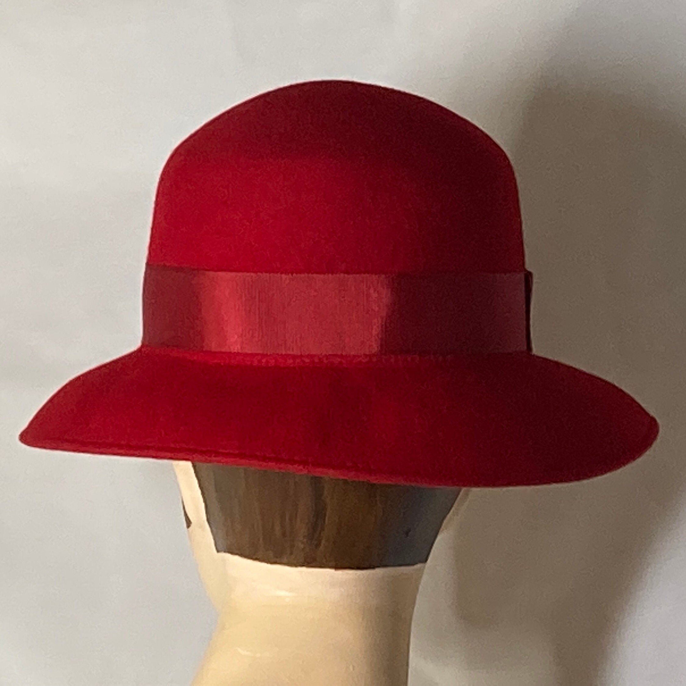 Scarlet Red Wool Felt Bucket Cloche Hat 7 3/4 Etsy
