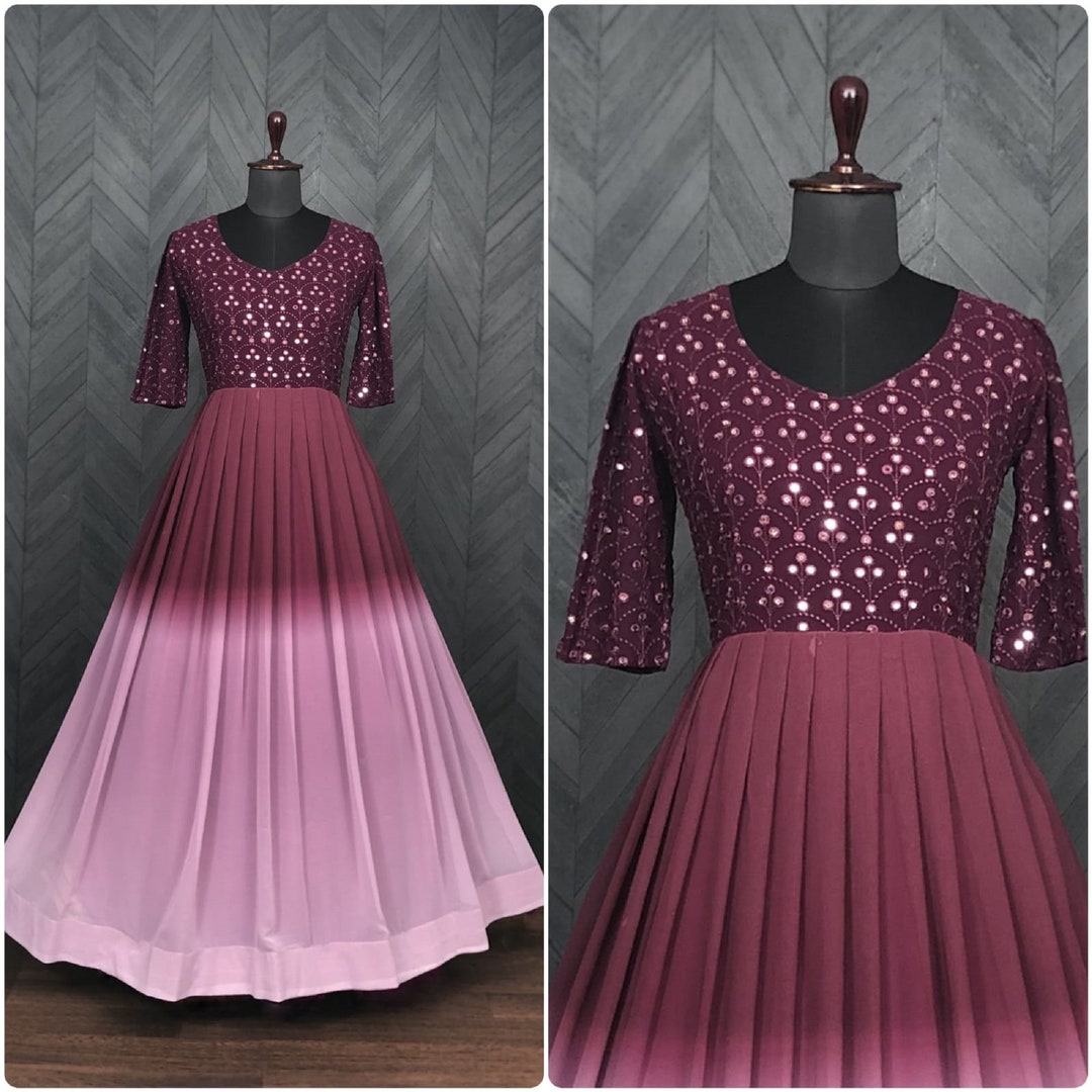 Wine Color Gown for Womenfaux Blooming With Sequins Work and Etsy