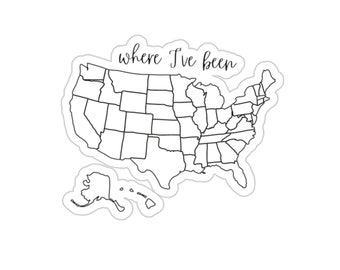 Donde he estado Mapa Vinilo Pegatina, Estados Unidos, EE. UU. Calcomanía Viajeros, Pegatina de viaje, Pegatina de mapa, Calcomanía de Vlogger, Wanderlust, Mapa de EE. UU.