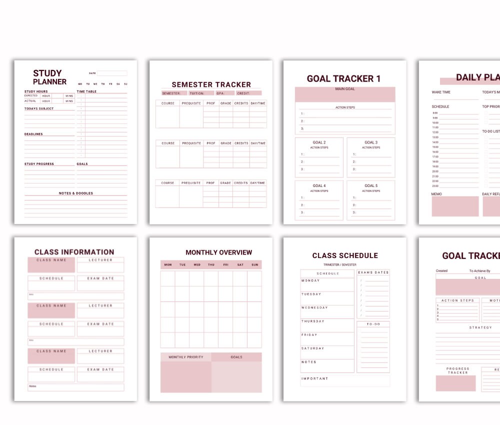 Student Planner Study Planner Printable Academic Planner College School ...