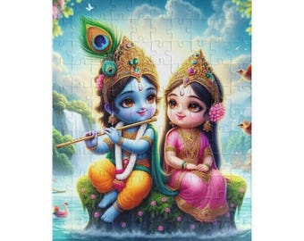 Radha Krishna 100, 500, 1000 Piece Puzzle, Diwali Gift, Diwali Puzzle, Puzzle for kids, Hindu Gift, Holi Puzzle, Baby Krishna Indian Wedding