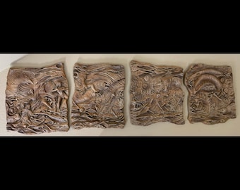 Un mural de una gran batalla en el espacio