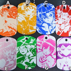 Symphogear Metal Keychain, laser etched aluminum tag