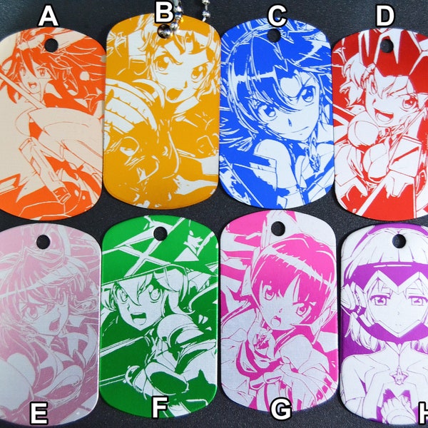 Symphogear Metal Keychain, laser etched aluminum tag