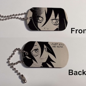 Watamote Tomoko Kuroki Metal Keychain, laser etched tag