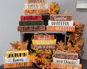 Hand Painted Fall Wood Stackers: Rustic Tabletop Decor