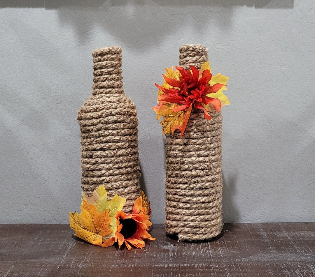 Fall Rope Wine Bottles, Fall Bottle, Wine Bottle Decor, Wine Bottle