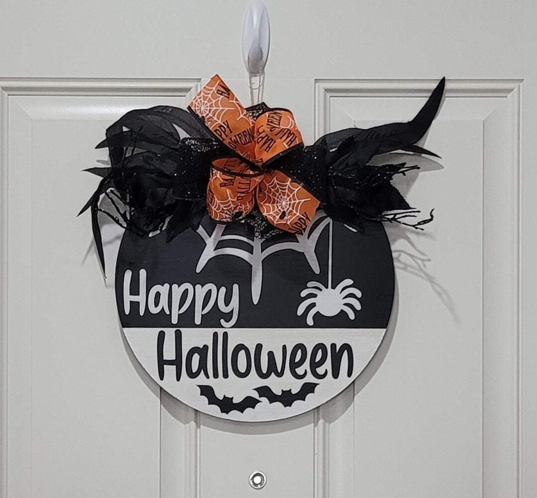Happy Halloween Door Hanger Front Door Decor Halloween Etsy