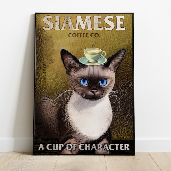 Vintage Siamese cat print, coffee co. | A cup of character | Digital download