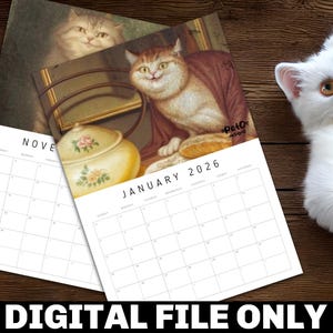 Digital Download Medieval Cats 2026 Calendar: Quirky Cat Lover Gift (Digital PDF)