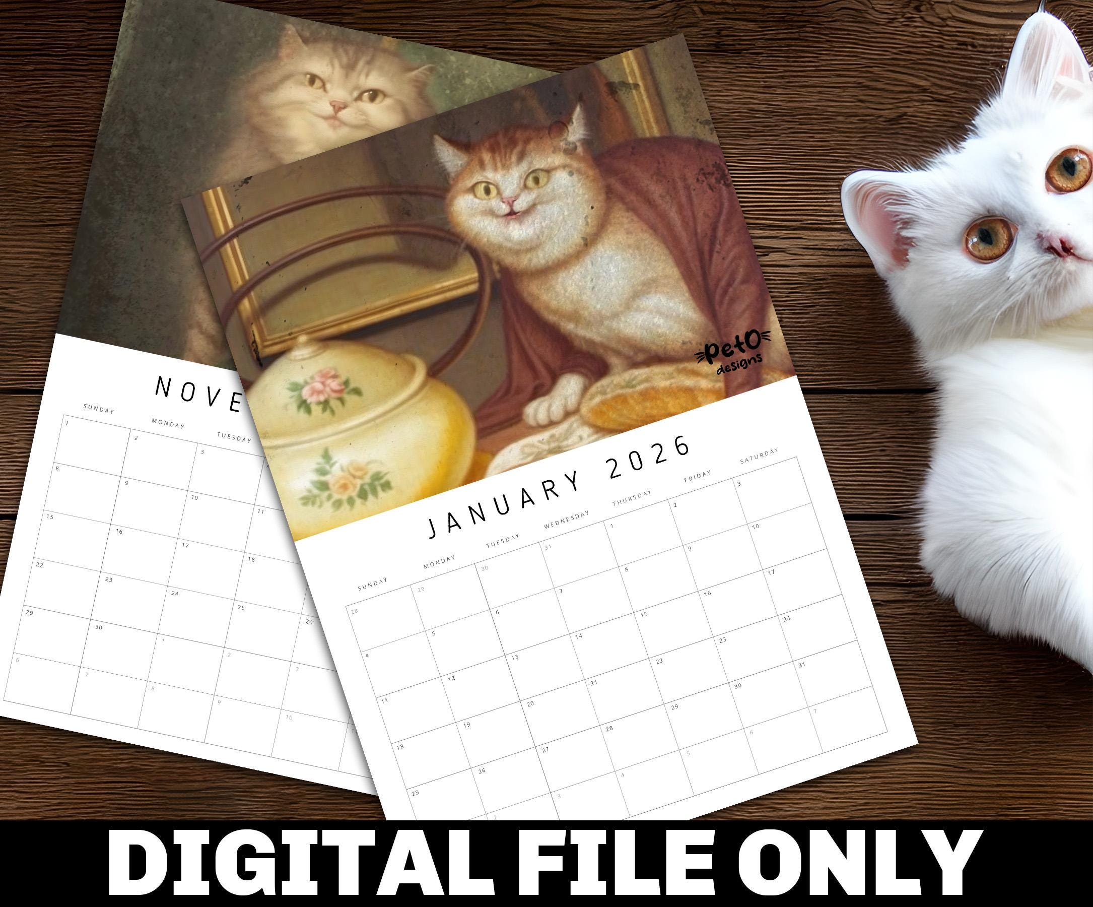 2026 Ugly Medieval Cats Calendar Whimsical Cat Design Large Font Easy To Read Calendar Decoration For The Entrance Hall & Bedroo - 21 - View #5
