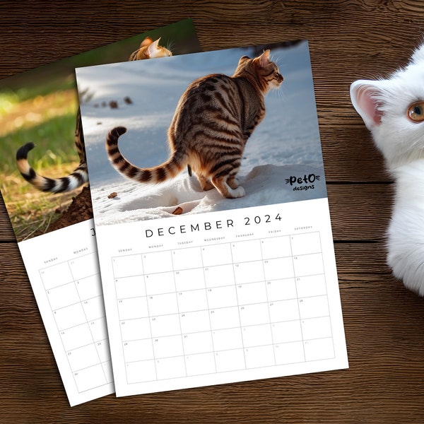 Poepende katten kalender 2024 Grappige kattenkalender voor kattenliefhebbers met humor Beste cadeau voor kattenliefhebbers Digitale PDF-kalender