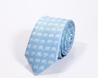 LDS Chinese Missionary Neckties Instantly Make You Feel Like Part of Chinese Community  - Great for Sparking Dialogue - Color Sky Blue