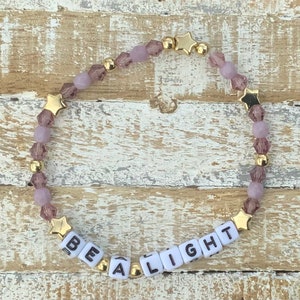 Spread The Word-Be a Light-motivational stackable custom word beaded bracelet: 20% of net sales go to &quot;PACER&#39;S Natl Bullying Prev Center&quot;
