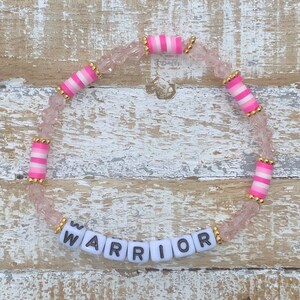 Spread The Word -Warrior- Breast Cancer Awareness motivational stackable custom word beaded bracelet