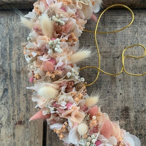 Couronne murale hortensia et fleurs séchées chambre fille cadeau naissance cadeau baptême