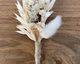 Collection bianca couronne de mariée serre tête boutonnière pic à chignon bracelet peigne fleurs séchées