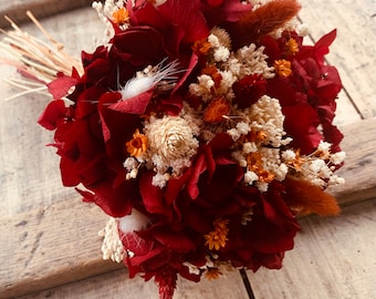 Bouquet mariée hortensia fleurs séchées terracotta mariage champêtre bohème