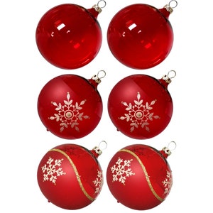 Christmas balls mix box, 6 red balls Ø 8 cm, Thuringian glass Christmas decorations