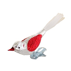 Bird silver / red Schatzhauser Christmas decoration Lauscha glass art