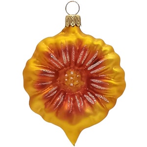 Daisy blossom, glass flower, 7 cm, shiny gold, Lauscha Glass Art, Schatzhauser Christmas decoration