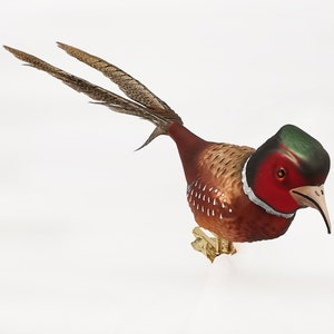 Pheasant with natural feathers, bird on clip - Lauscha glass art, Schatzhauser Christmas decorations
