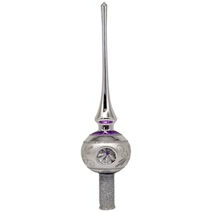Christmas tree topper, tip with 3 reflections Ø 7 cm / 28 cm silver / purple, Lauscha glass art, Schatzhauser Christmas decorations