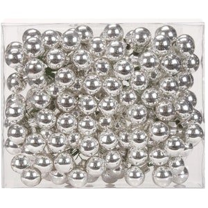 Décorations de sapin de Noël en verre miroir baies Ø 2 cm argent brillant boîte de 144 pièces