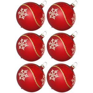 Christmas balls set, 6 red balls Ø 8 cm crystal wave, Thuringian glass Christmas decorations