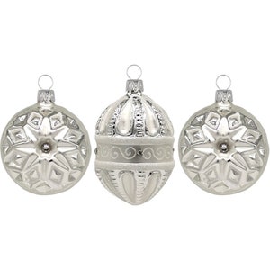 Silver-formed ornament set, 3 pieces, 6-7 cm, with Swarovski crystals, Lauscha Glass Art Schatzhauser Christmas decorations