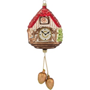 Cuckoo clock Thuringian glass and Christmas tree decorations, Lauscha glass art