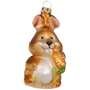 Rabbit with carrot, 8 cm, Thuringian glass and Christmas tree decoration, Lauscha Glass Art