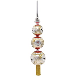 Triple Christmas tree topper, 9 reflections Ø 5 / 6 / 7 cm / 33 cm red/gold, Lauscha glass art, Schatzhauser Christmas decorations