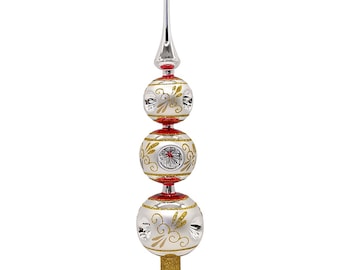 Tripla punta per albero di Natale, 9 riflessi Ø 5 / 6 / 7 cm / 33 cm rosso/oro, arte in vetro Lauscha, decorazioni natalizie Schatzhauser