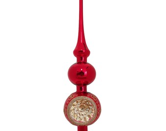 Puntale doppio per albero di Natale con rosso natalizio riflettente lucido 31 cm, decorazioni natalizie Schatzhauser